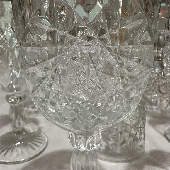 Vintage Hobstar Star Burst Glass Wine Water Goblets Set Of Four 4 - Picture 7 of 15